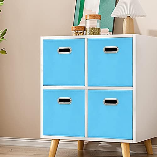 Black Fabric Cubby Storage Bins,13x13x13 Inches ,Cube Organizer Bin Foldable Storage Boxes with Dual Handles Fabric Organizer Box and collapsible Storage basket,Set of 3,Blue - Image 4