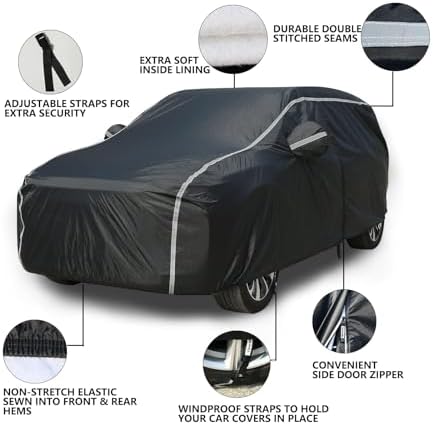 Tecoom SUV Car Cover Waterproof All Weather, Hail Protector for Automobiles w/Zipper Door, Cotton Backing UV Protection Car Covers Outdoor Indoor, Snowproof Universal Car Tarp Fit for 191"-205" SUV - Image 4