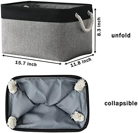 Organization and Storage Bins for Shelves - 16x12x8 inch Large 3 Pack Fabric Storage Cubes Collapsible Baskets for Shelves with Rope, Storage Basket for Organizing Cloth Laundry (Black & Grey) - Image 6