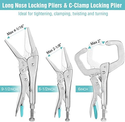 DURATECH 6PCS Locking Pliers, Long Nose Jaw and C-Clamp Vice Grip Pliers - Image 5