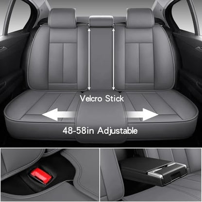 MINGBRON Car Seat Covers Full Set, Brown Car Seat Cover Lumbar Support, Car Seat Protector Waterproof, Nappa Leather Car Seat Cushion, Front Seats and Back Fit for Most Cars Beige - Image 3