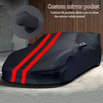Indoor Car Cover Replace for Corvette C7 2014–2019 Custom-fit Form-Fitting Breathable Stretch Dust-Proof Car Cover for Underground Garage, Car Show（Black+Red） - Image 3