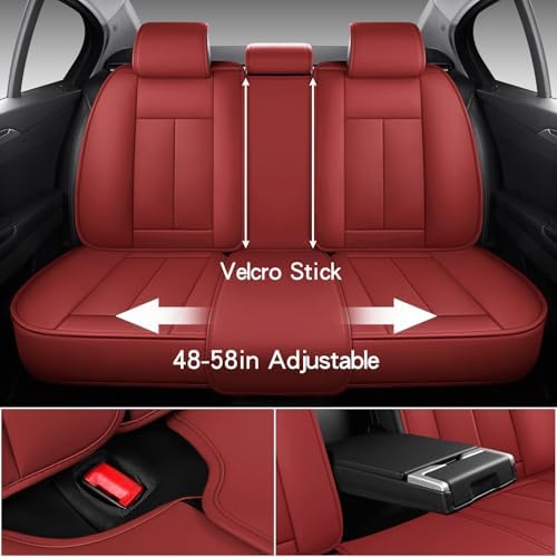 MINGBRON Leather Car Seat Covers,Car Seat Covers Full Set,Automotive Seat Covers,Fit for Most Cars SUV and Most Sedans Red - Image 3
