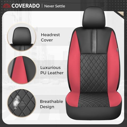 Coverado Car Seat Covers Full Set, Automotive Leather Seat Covers for Car，Universal Fit Front Back Seat Cover, Non-Slip Waterproof Breathable Car Seat Protector - Image 4