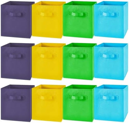 Yinder 12 Pcs Cube Storage Bin 10.5''x10.5''x11'' Storage Bins for Playroom Decor Colorful Bins for Kids Foldable Baskets for Nursery Organizer Boxes Fabric Boxes (Sky Blue, Green, Yellow, Dark Blue) by Yinder