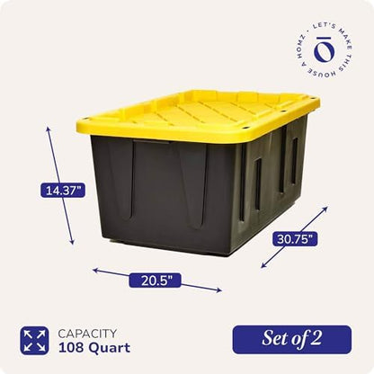HOMZ Durabilt Plastic Storage Bins with Lids, 27 Gal, Black/Yellow, 2 Pack - Image 4