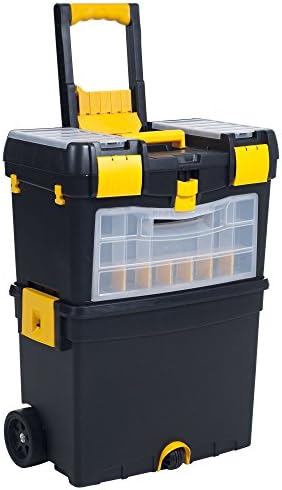 Portable Toolbox with Wheels - Stackable Tool Chest with Drawers - Mobile Utility Cart with Comfort Grip Handle and Tough Latches by Stalwart (Black) - Image 4