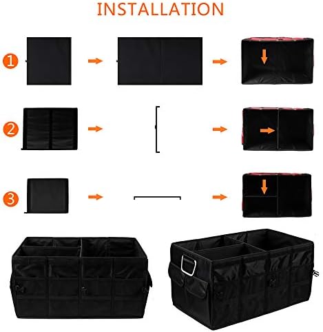 Car Trunk Organizer Collapsible Portable Multi Compartments Organizer with Non Slip Straps for SUV Truck Auto Vehicle Car Auto Minivan(Large without cover, Black) - Image 6