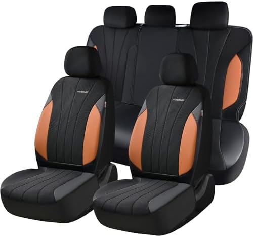 Coverado Seat Covers for Car, Automotive Car Seat Covers 5 Seats, Mesh Breathable Leather Seat Protectors, Brown Seat Covers Universal Fit for SUV, Truck, Vans, Sedan by COVERADOAUTO