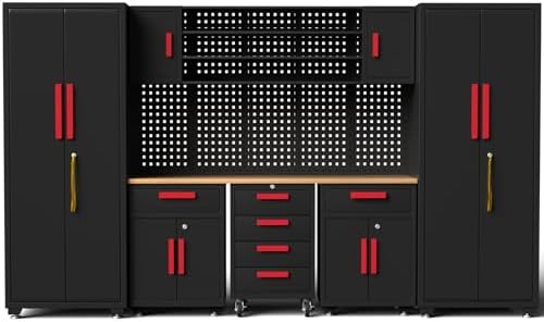 9-Pcs Garage Storage Cabinet System with Steel Cabinet,Red Handle by Tsnritor