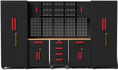 9-Pcs Garage Storage Cabinet System with Steel Cabinet,Red Handle by Tsnritor