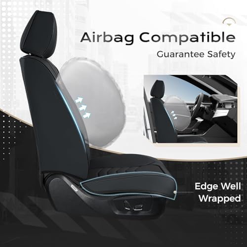 Coverado Car Seat Covers, 5 Seats Black Seat Covers for Cars, Front and Back Seat Cover for Cars Luxury Faux Leather Waterproof Seat Covers Car Seat Protector Universal Fit for Most Cars Trucks SUV - Image 4