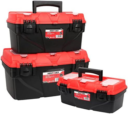 MAXPOWER 3-Pack Tool Boxes 13",15", 17", Removable Trays, Portable Storage by MAXPOWER
