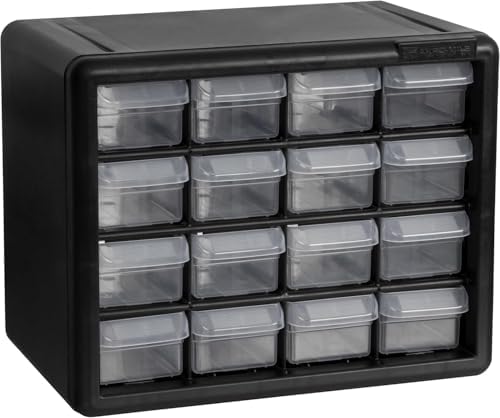 Akro-Mils 16-Drawer Plastic Storage Cabinet, 10.5"W x 6.5"D x 8.5"H, Black by Akro-Mils