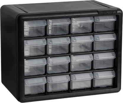 Akro-Mils 16-Drawer Plastic Storage Cabinet, 10.5"W x 6.5"D x 8.5"H, Black by Akro-Mils