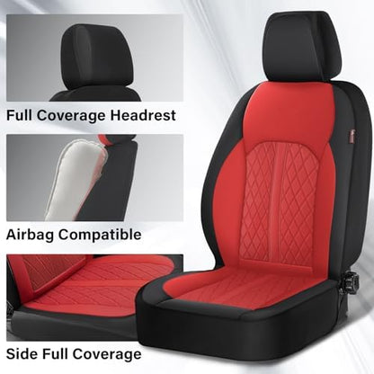 Coverado Universal Leather Seat Covers Front Seats, Front Seat Covers for SUV, Pickup Truck, Sedan, Automotive Vehicle Interior, Waterproof and Durable All Weather Protector，Red - Image 3