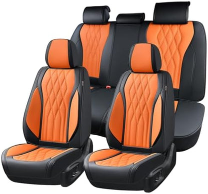 Coverado Seat Covers FullSet, 5 Seats Car Seat Protector, Waterproof Nappa Leather Cushion, Front & Rear Fit for Most Sedans SUV Pick-up Truck-Black&Orange by COVERADOAUTO