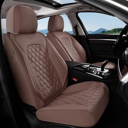 Coverado Front Seat Covers, Luxury Faux Leather Durable Anti-Scratch Cushions, Universal Fit for Cars, SUVs, Pickups, Waterproof Automotive Seat Covers, Car Accessories – Brown by COVERADOAUTO