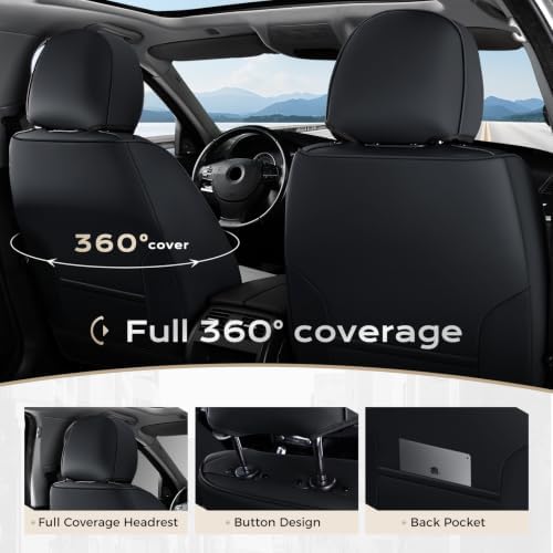 Coverado Front Seat Covers, Leather Car Seat Covers Luxury Automotive Seat Covers for Cars, Waterproof Car Seat Protectors Car Seat Cushion Universal Fit for Most Cars Trucks SUV Vehicles, Black&Gray - Image 3