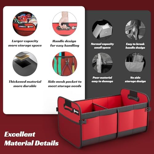 Sposuit Trunk Organizer for Car - 70L Collapsible Sturdy Car Storage, Red - Image 6