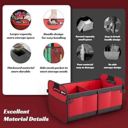 Sposuit Trunk Organizer for Car - 70L Collapsible Sturdy Car Storage, Red - Image 6