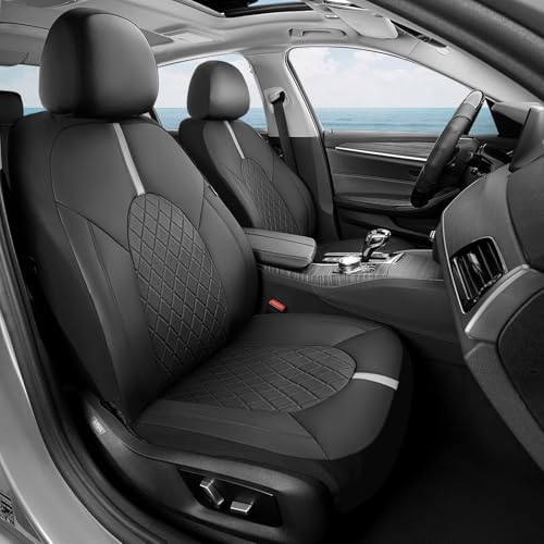 Coverado Car Seat Covers Full Set, Front Seats Back Seat Cover, Leather Seat Covers Non-Slip Seat Protectors Universal Fit for Most Cars (Black-White) - Image 2