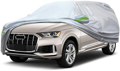 Full Car Cover Universal 6 Layers Outdoor Thicked All Weather Cover, Sunshield, Waterproof, Snow Proof, UV Proof, Scratch Proof, Bird Droppings, 6 Reflective Strips, Fits SUVs up 201"-211" by QUYDDC