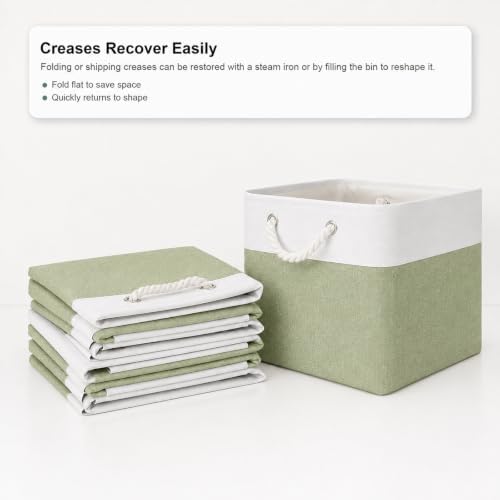 11x11 Inch Cube Storage Bins, 6 Pack Collapsible Fabric Storage Cubes with Rope Handles, Waterproof Foldable Storage Baskets for Cube Shelves, Closet, Clothes, Toys, Books, White & Green - Image 5