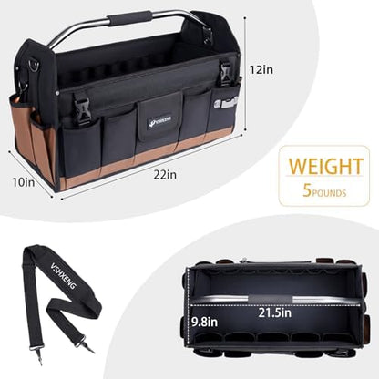 22 Inch Tool Bag, Foldable 19 Pockets Tool Tote Bags with Tool Organizer with Adjustable Shoulder Strap, Easy Carry and Easy Tool Access Open Top Tool Bag - Image 7