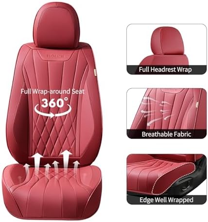 FLORICH Car Seat Covers, Universal Front Seat Covers, 2-Seater Waterproof Nappa Leather Car Seat Covers, Automotive Seat Covers Car Seat Protector Fit for Most Cars - Red - Image 4