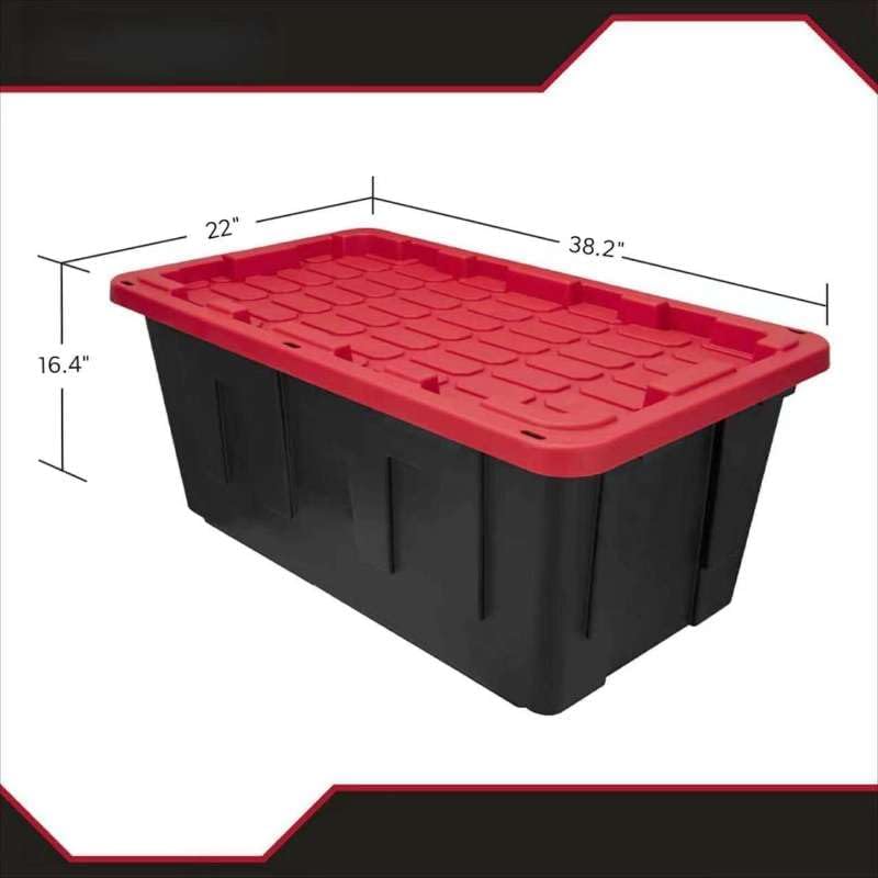 27 Gallon Heavy-Duty Plastic Storage Bin, Black and Red, Pack of 4 - Image 2