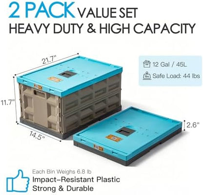 Heavy Duty Collapsible Storage Bins, Attached Lids, 12 Gal, 2 Pack - Image 2