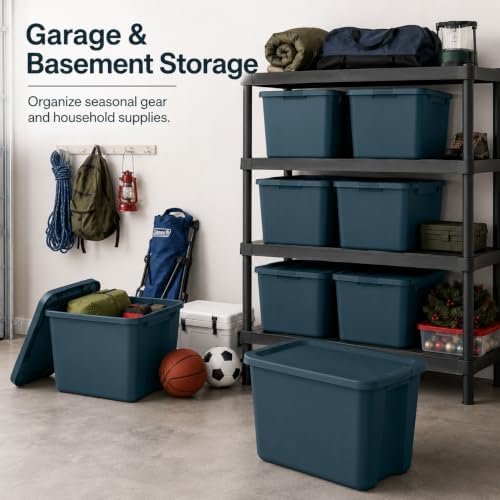 18 Gal Storage Bin with Snap-On Lid, Stackable Plastic Tote, Teal - Image 2