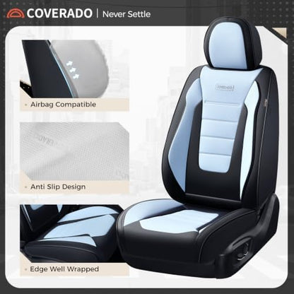 Coverado Car Seat Covers Full Set, Nappa Leather Seat Covers for Cars, Car Seat Protector Car Seat Cushion, Front and Back Seat Protectors Cushions Universal Fit for Most Cars (Black&Light Blue) - Image 6