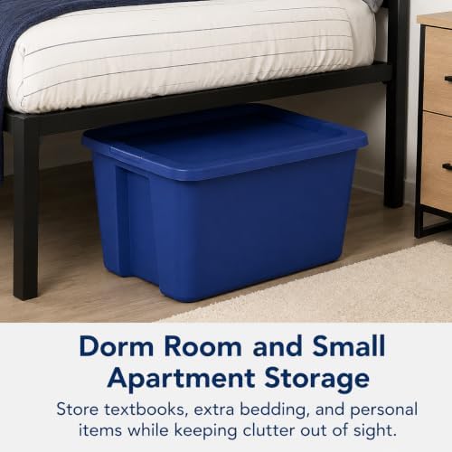 18 Gal Storage Bin with Snap-On Lid, Stackable Plastic Tote, Blue - Image 2
