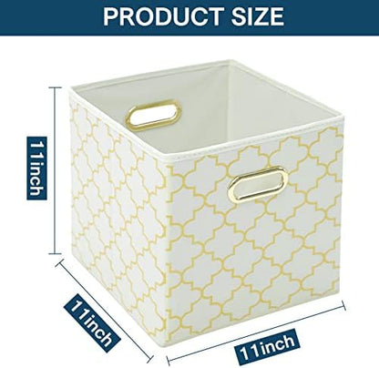 Fabric storage bins Cubes, Fabric Cube Organizer with Handle, Foldable Cube Bins for Cloth or Accessary Storage, 11x11x11, Set of 3, (Creamy-White Gold) - Image 2