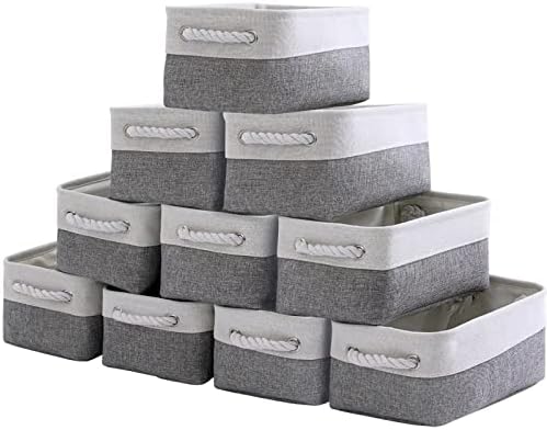 Storage Baskets 12x8x5 inch 10 Pack Fabric Baskets Foldable Storage Bins Decorative Baskets cloth storage baskets Storage Foldable Storage Bin with Rope by Sacyic