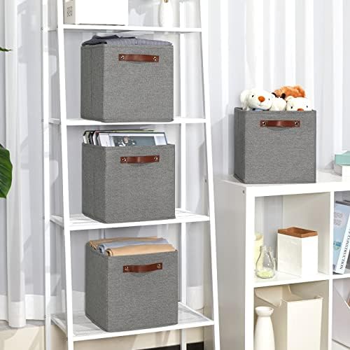 Temary 11 Inch Cube Storage Bins 4PCs Fabric Storage Cubes Storage Baskets Organizer with Handles, Foldable Baskets for Organizing Clothes, Toys, Towels (Grey, 11x11x11) - Image 5
