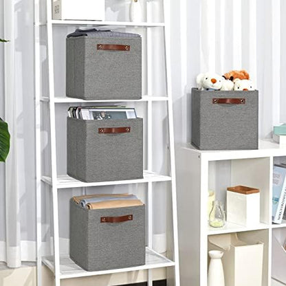 Temary 11 Inch Cube Storage Bins 4PCs Fabric Storage Cubes Storage Baskets Organizer with Handles, Foldable Baskets for Organizing Clothes, Toys, Towels (Grey, 11x11x11) - Image 5