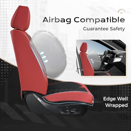 Coverado Front Seat Covers for Cars, 2 Pack Faux Leather Car Seat Covers, Waterproof Automotive Seat Covers Driver Car Seat Protector Car Seat Cushion Universal Fit for Most Cars Trucks SUV, Red&Black - Image 3