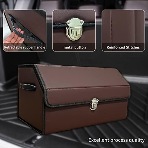 Trunk Organizer for Car With Lid,Foldable Trunk Organizer for SUVs & Sedans,Multi-Functional Leather Storage Box - Brown - Small - Image 3