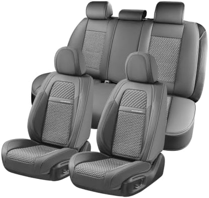 Coverado Car Seat Covers Full Set, Nappa Leather Seat Covers for Cars, Waterproof Car Seat Protector, Front and Back Seats Universal Fit for Most Vehicles, Gray by COVERADOAUTO
