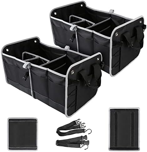 Tahoe Trails 23" Foldable Trunk Organizer for Car Storage, Reinforced Base Plates, Non Slip Bottom, Securing Straps, 11 External Pockets, 2 Pack, Black by TahoeTrails