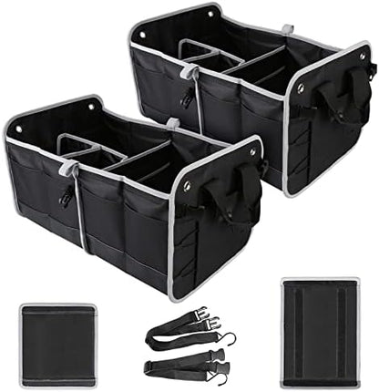 Tahoe Trails 23" Foldable Trunk Organizer for Car Storage, Reinforced Base Plates, Non Slip Bottom, Securing Straps, 11 External Pockets, 2 Pack, Black by TahoeTrails