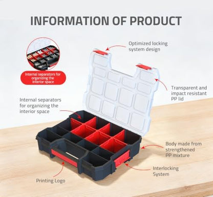 Tools Organizer, Small Parts Storage Toolbox, 14.8 * 11.4 * 2.6" Durable Hardware Box Storage - Image 2