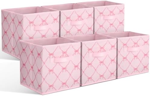 Geelin 6 Pcs Light Pink Bow Cube Storage Bins 11 Inch Storage Basket by Geelin