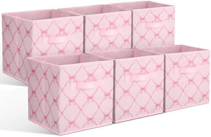 Geelin 6 Pcs Light Pink Bow Cube Storage Bins 11 Inch Storage Basket by Geelin