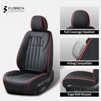 FLORICH Leather Seat Cover, Car Seat Covers Full Set, Waterproof Car Seat Protectors 5 Seats, Front and Rear Seat Covers for Cars, Automotive Seat Protector Fit for Most Cars Trucks - BlackRedLine - Image 5
