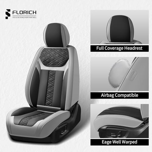 FLORICH Seat Covers, Front Seat Covers 2 PCs, Automotive Seat Cover for Cars, Luxury Leather Universal Seat Cover Accessories Fit for Most Cars SUV Truck Sedans(Grey) - Image 4