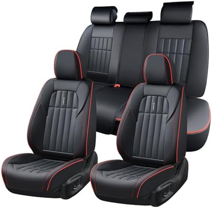 FLORICH Leather Seat Cover, Car Seat Covers Full Set, Waterproof Car Seat Protectors 5 Seats, Front and Rear Seat Covers for Cars, Automotive Seat Protector Fit for Most Cars Trucks - BlackRedLine by FLORICH